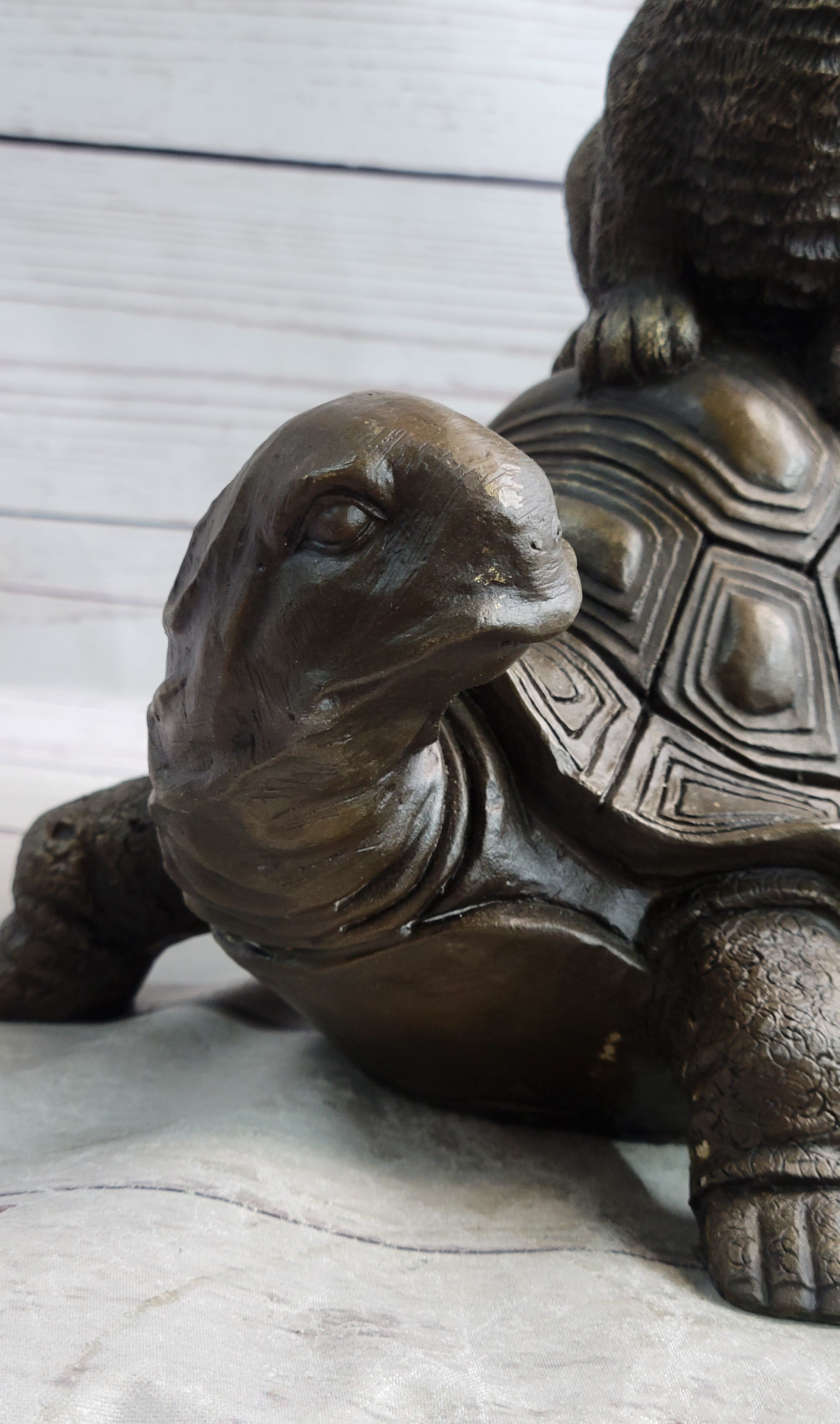Tortoise and the Hare Aesop Fable Bronze Sculpture Signed Art