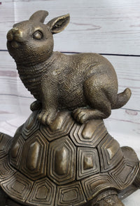 Tortoise and the Hare Aesop Fable Bronze Sculpture Signed Art