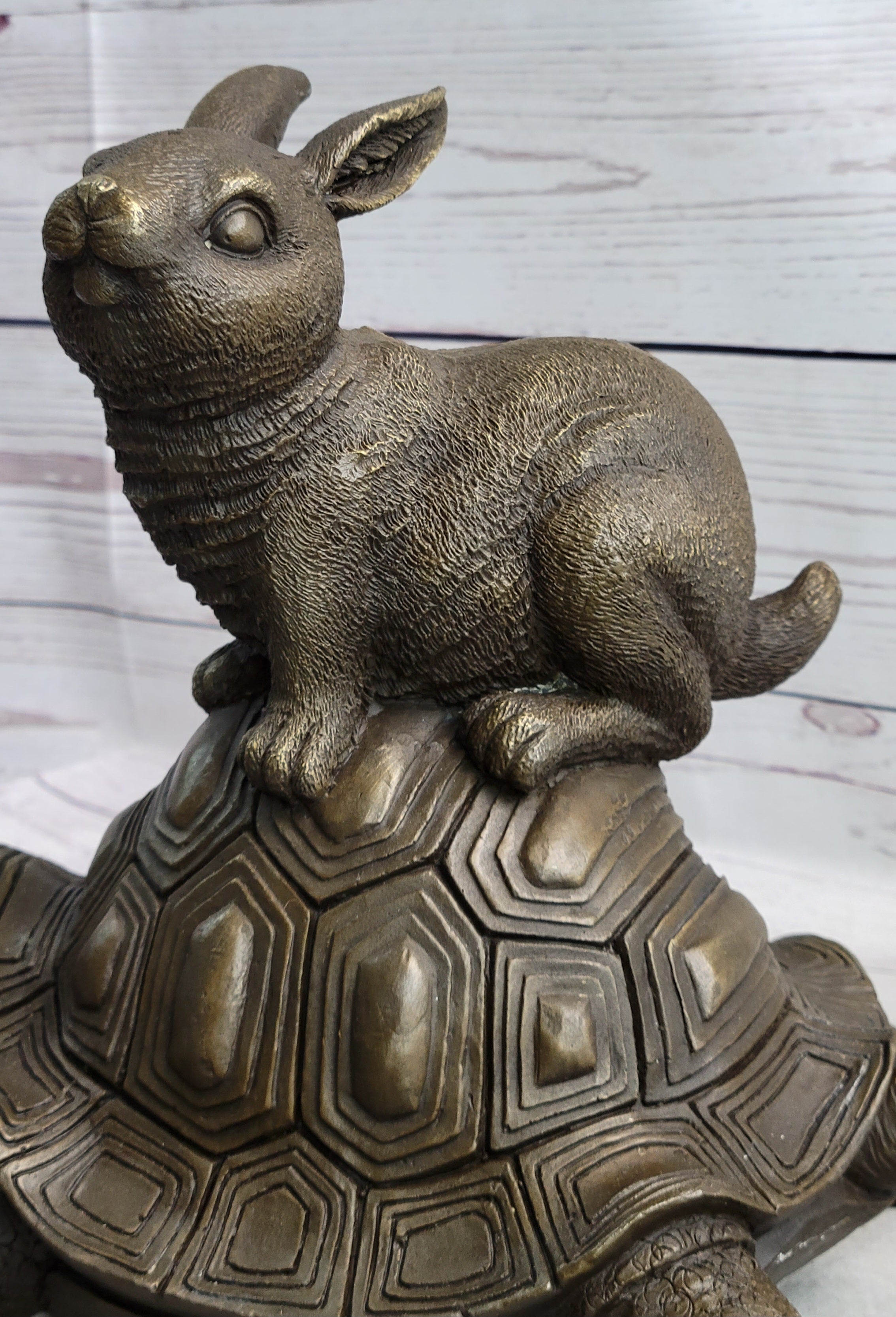 Tortoise and the Hare Aesop Fable Bronze Sculpture Signed Art