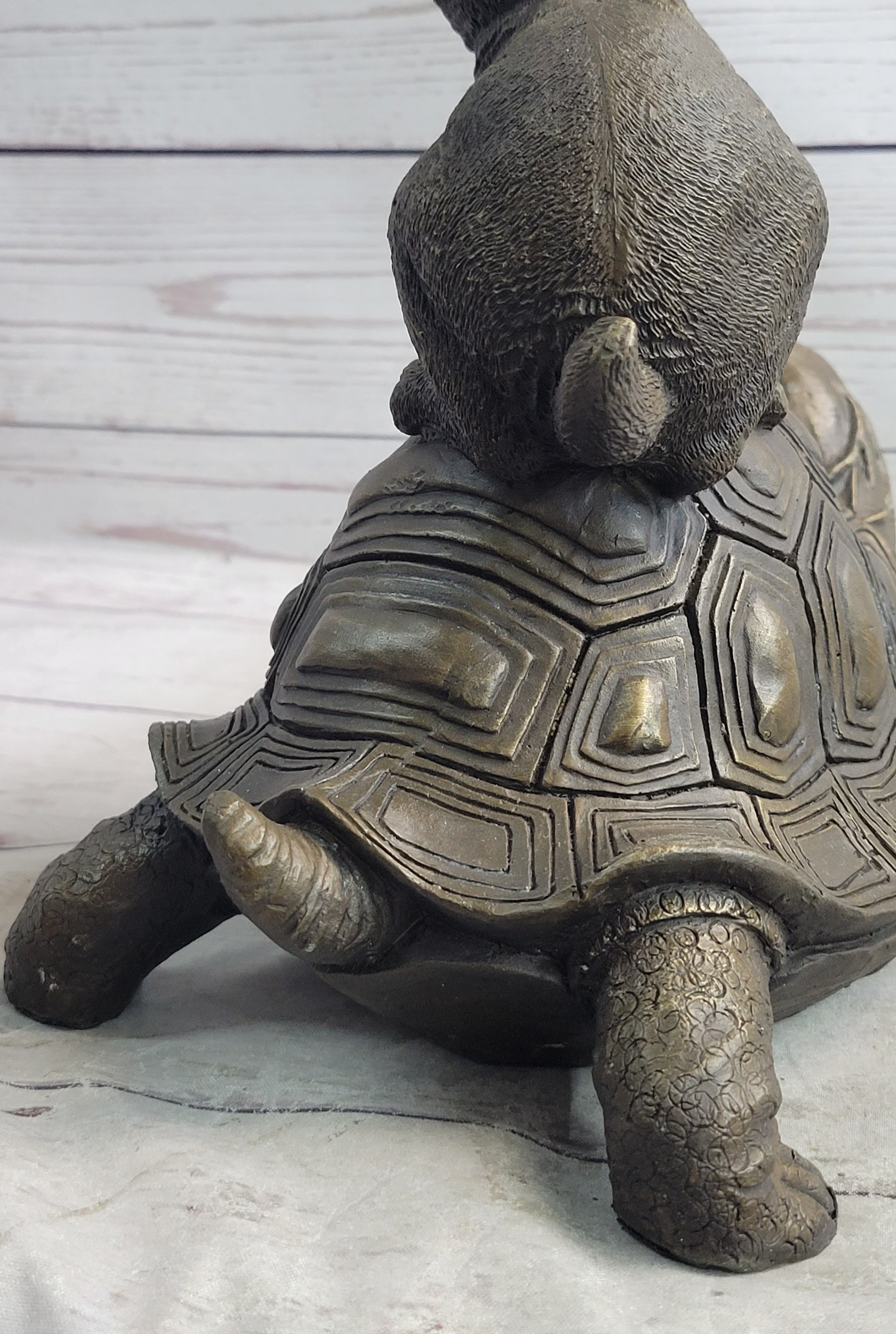 Tortoise and the Hare Aesop Fable Bronze Sculpture Signed Art