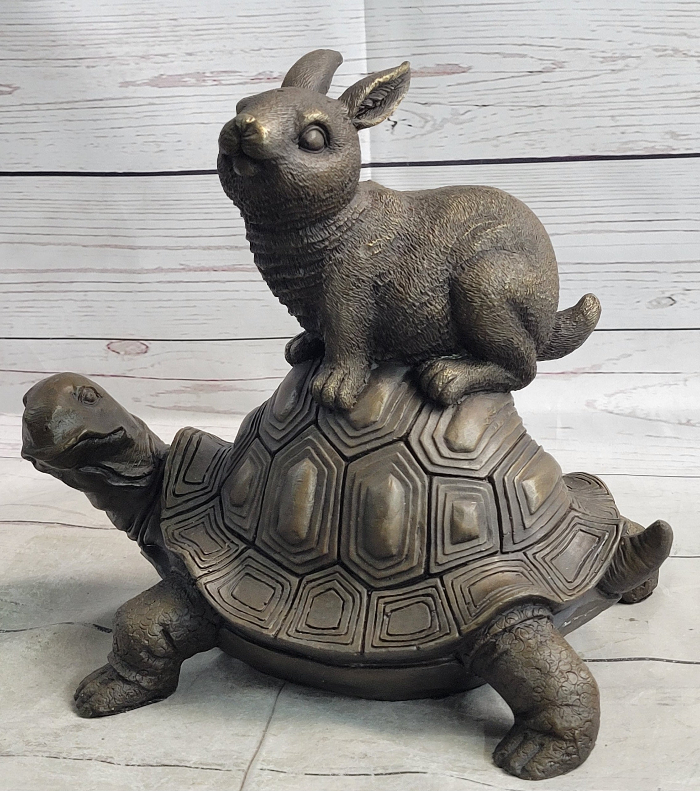 Tortoise and the Hare Aesop Fable Bronze Sculpture Signed Art