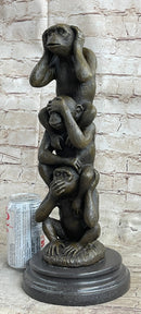 See Hear Speak No Evil Three Wise Monkeys Bronze Sculpture
