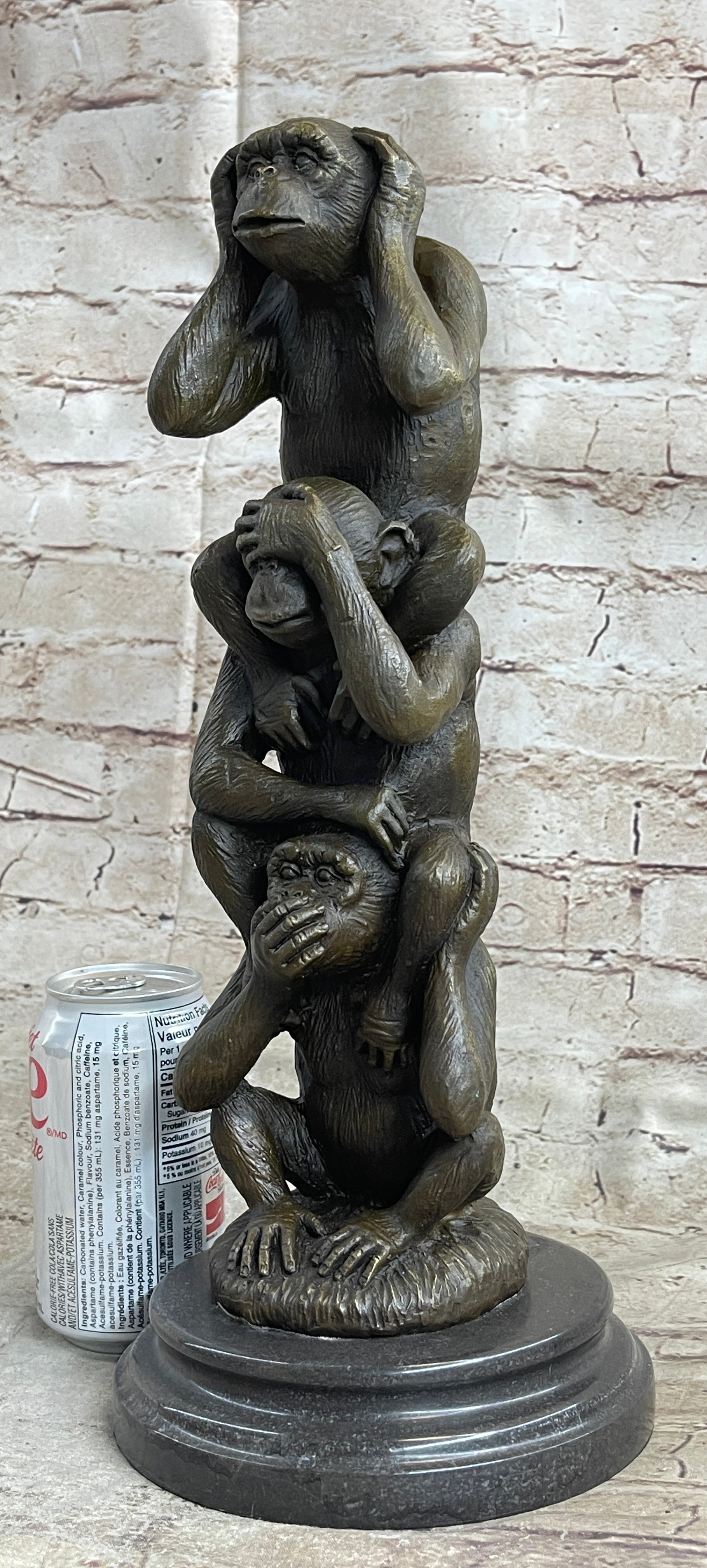 See Hear Speak No Evil Three Wise Monkeys Bronze Sculpture