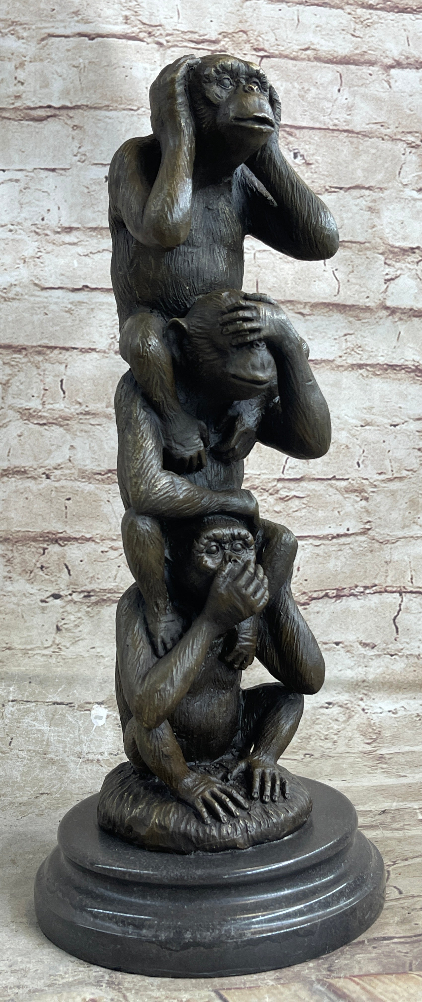 See Hear Speak No Evil Three Wise Monkeys Bronze Sculpture