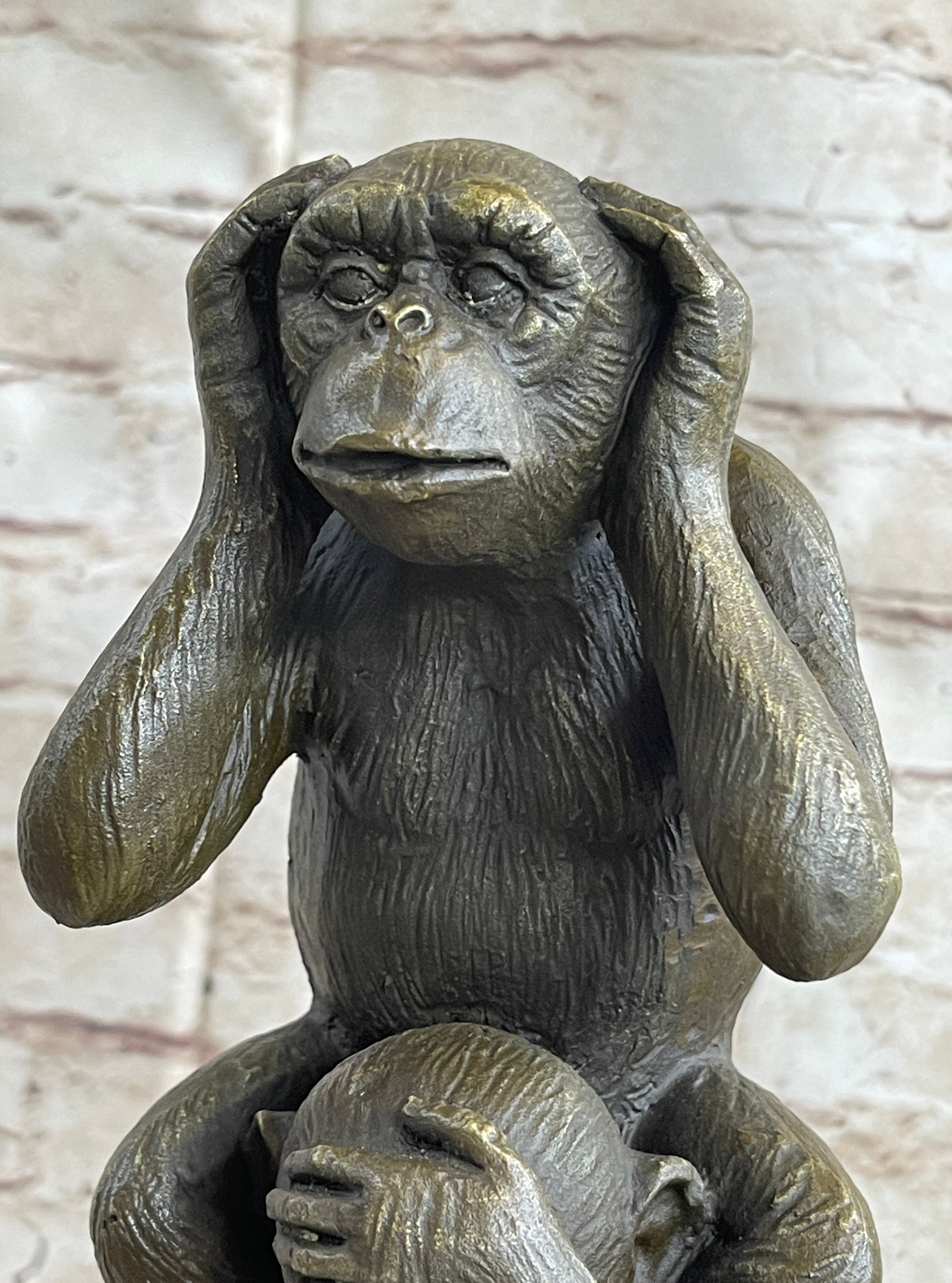 See Hear Speak No Evil Three Wise Monkeys Bronze Sculpture