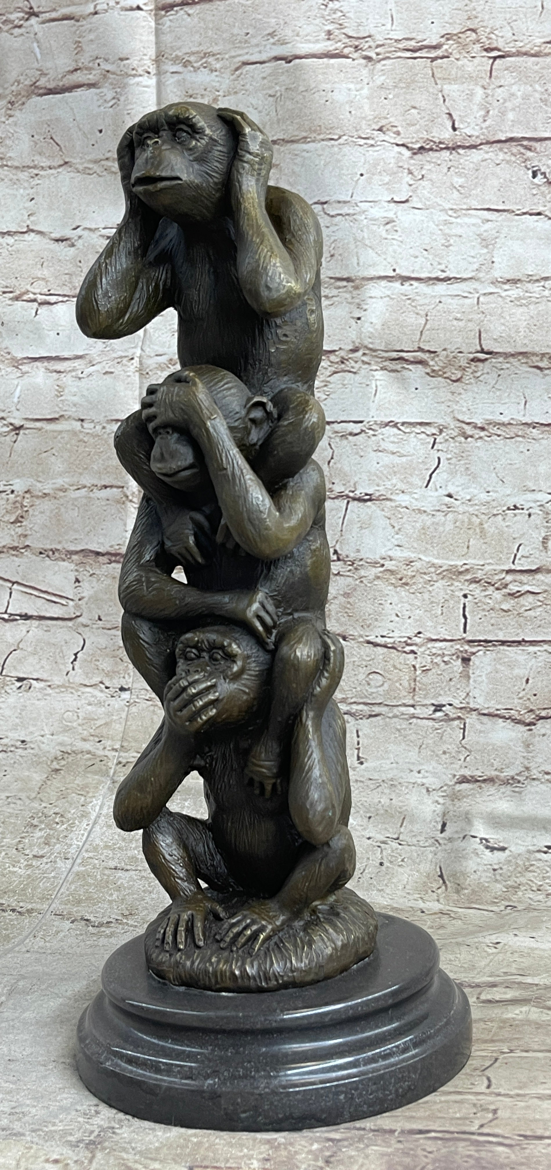 See Hear Speak No Evil Three Wise Monkeys Bronze Sculpture