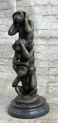 See Hear Speak No Evil Three Wise Monkeys Bronze Sculpture