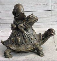 Tortoise Frog & Snail Bronze Metal Sculpture Signed Art