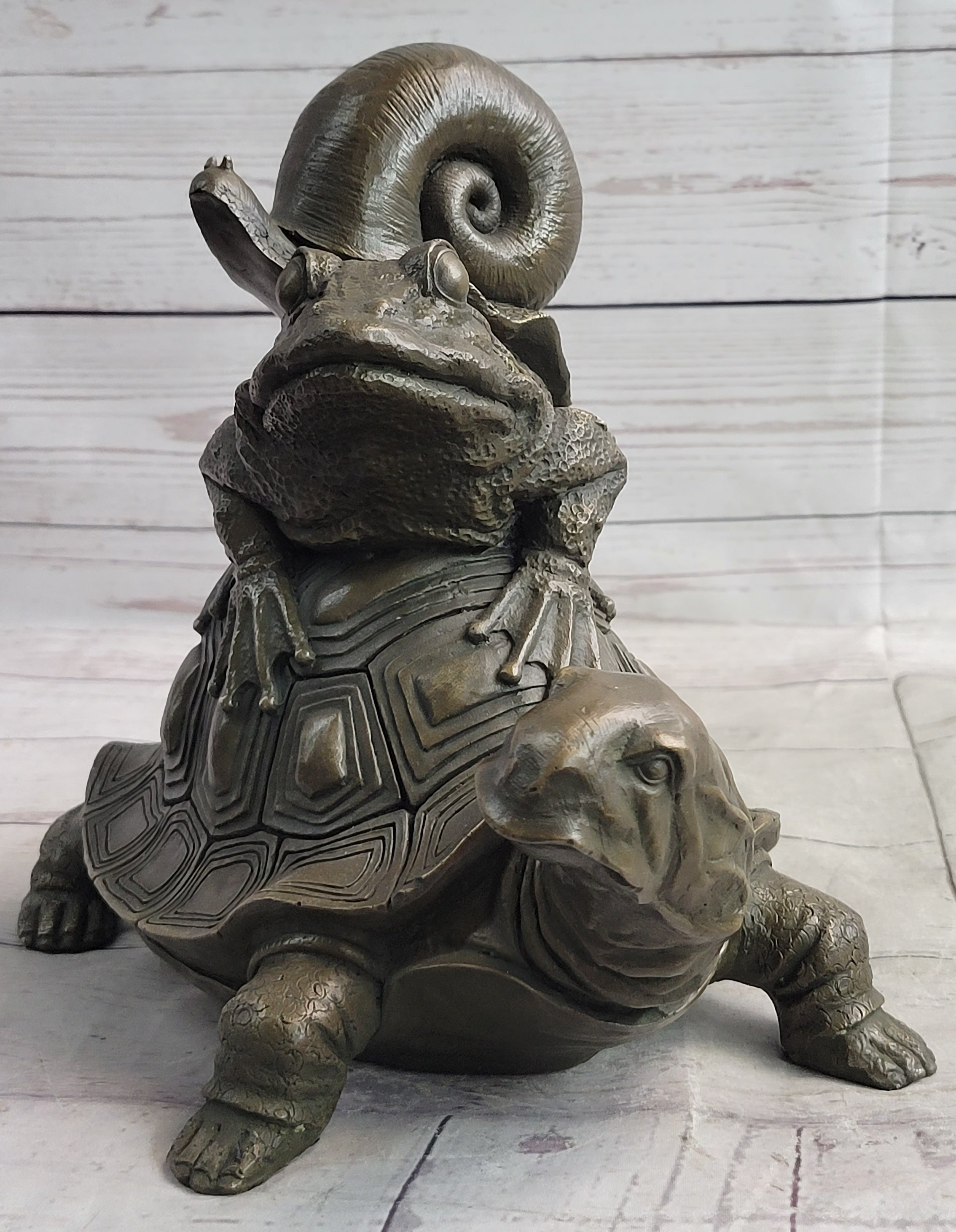 Tortoise Frog & Snail Bronze Metal Sculpture Signed Art