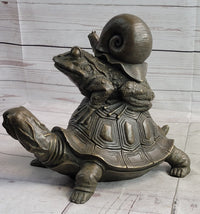 Tortoise Frog & Snail Bronze Metal Sculpture Signed Art