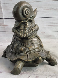 Tortoise Frog & Snail Bronze Metal Sculpture Signed Art