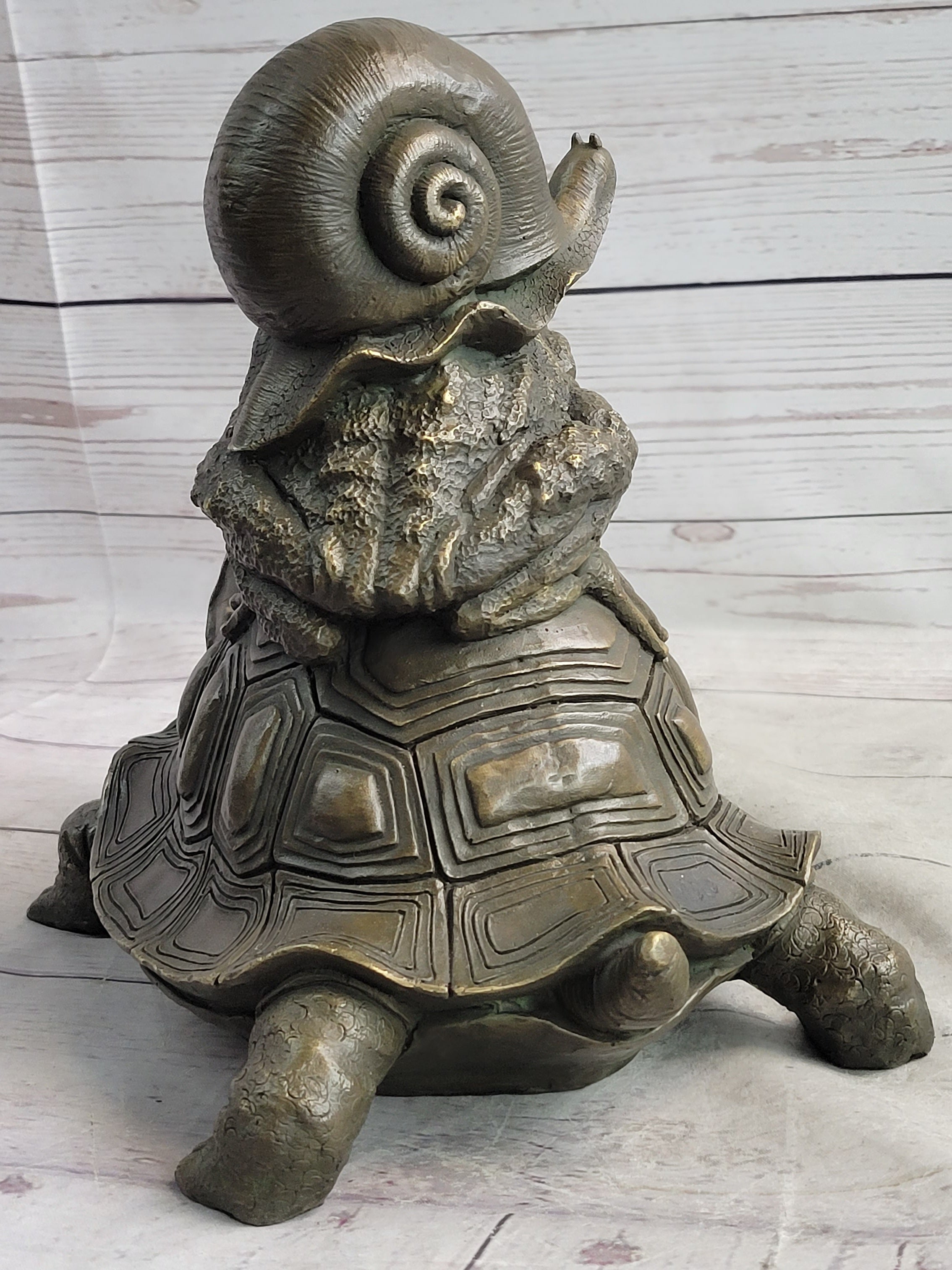 Tortoise Frog & Snail Bronze Metal Sculpture Signed Art
