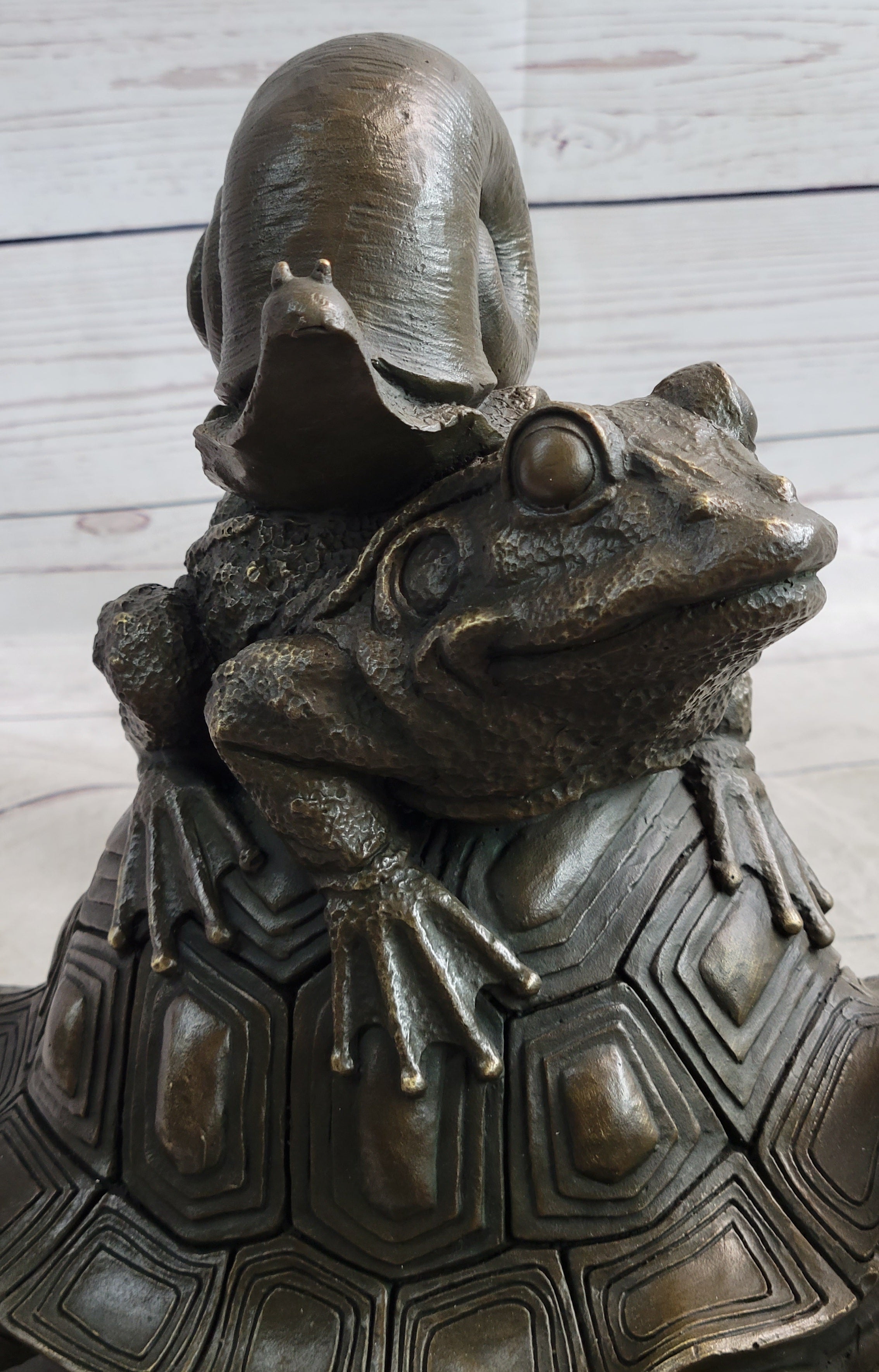 Tortoise Frog & Snail Bronze Metal Sculpture Signed Art