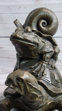 Tortoise Frog & Snail Bronze Metal Sculpture Signed Art