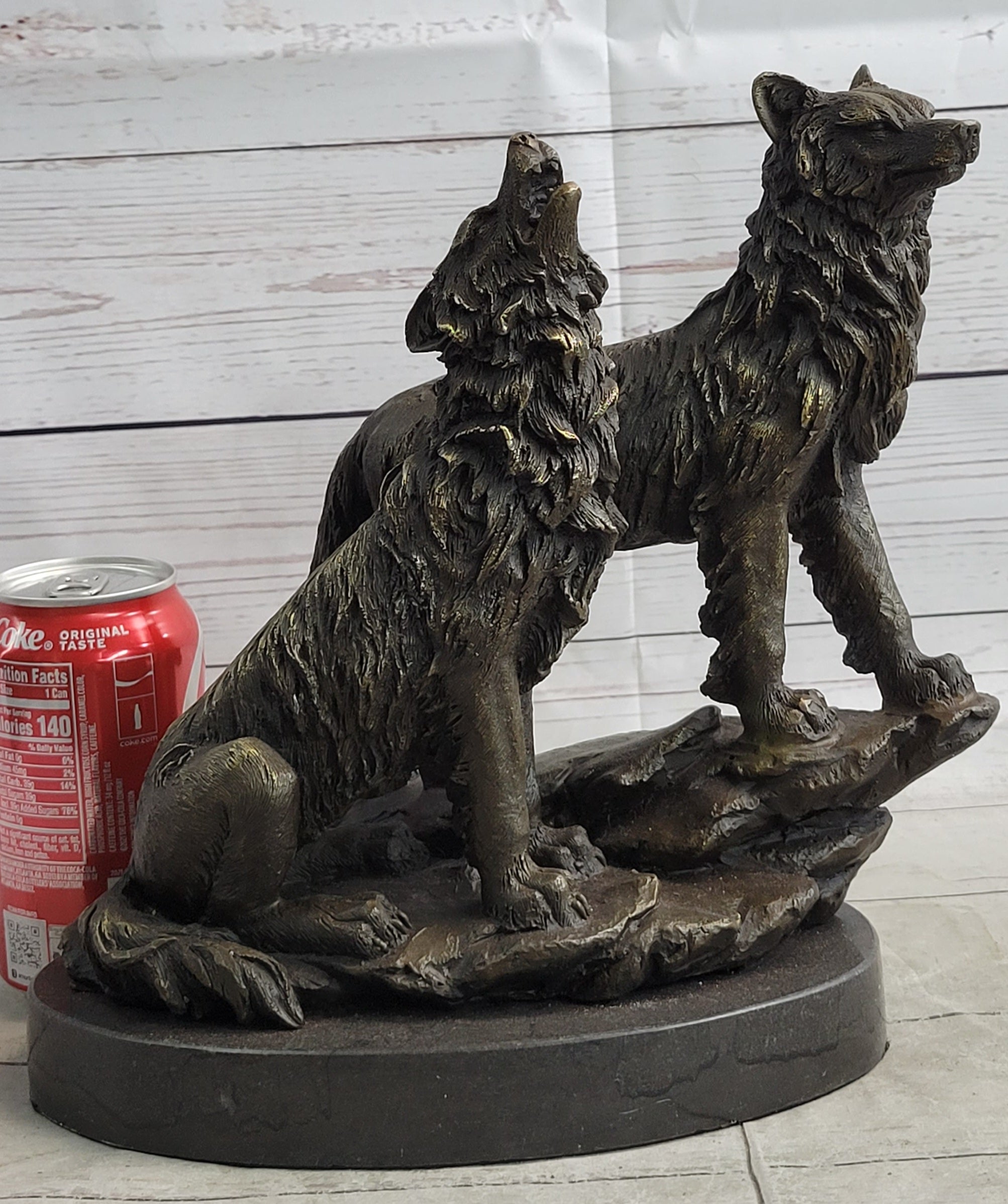 Wolf Pack 2 Wolves Howling Bronze Sculpture by Barye