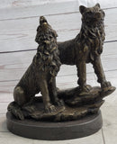 Wolf Pack 2 Wolves Howling Bronze Sculpture by Barye