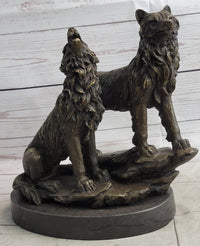 Wolf Pack 2 Wolves Howling Bronze Sculpture by Barye