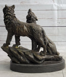 Wolf Pack 2 Wolves Howling Bronze Sculpture by Barye