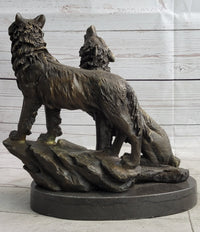 Wolf Pack 2 Wolves Howling Bronze Sculpture by Barye