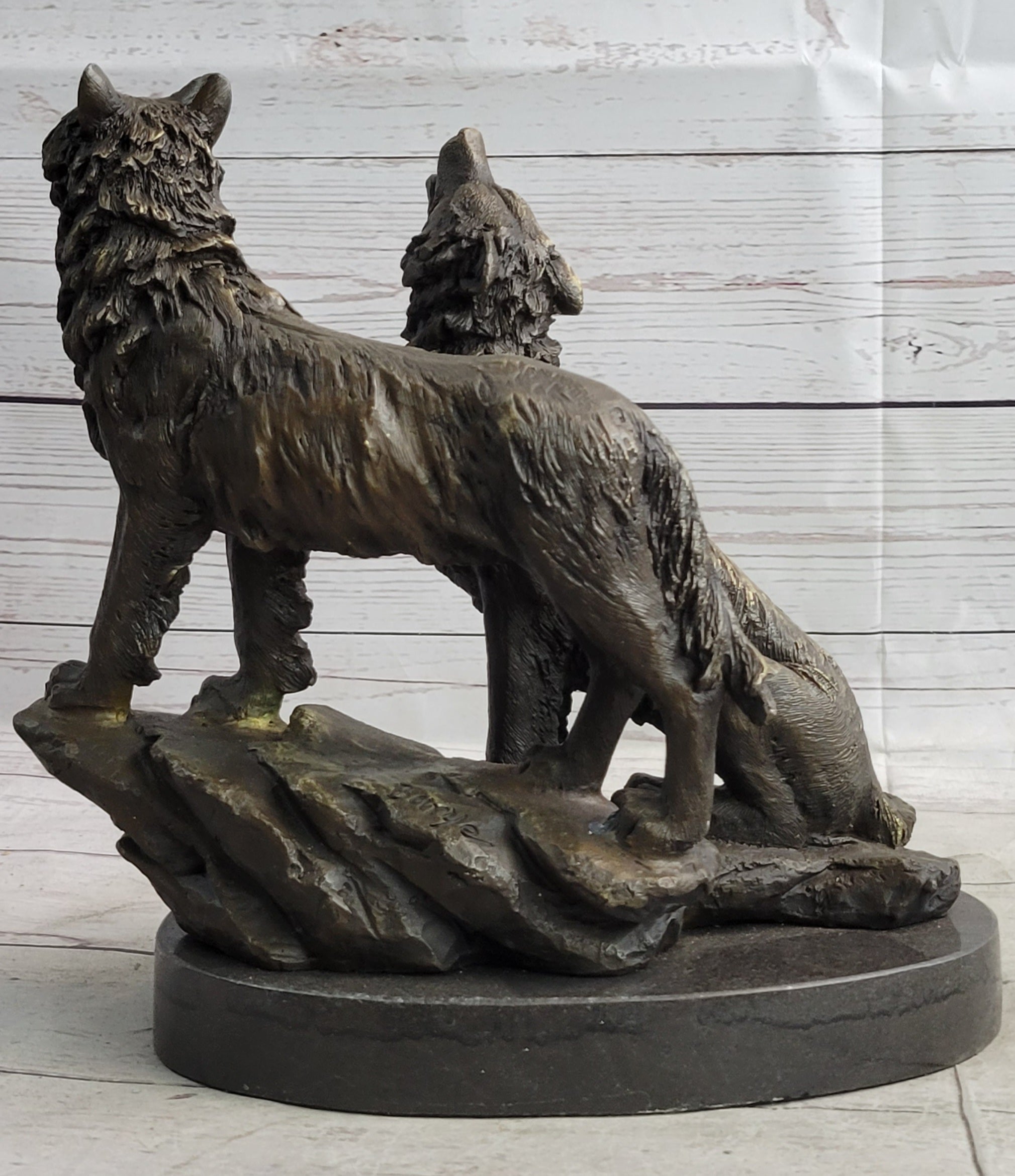 Wolf Pack 2 Wolves Howling Bronze Sculpture by Barye