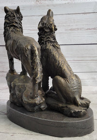 Wolf Pack 2 Wolves Howling Bronze Sculpture by Barye