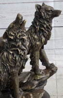 Wolf Pack 2 Wolves Howling Bronze Sculpture by Barye