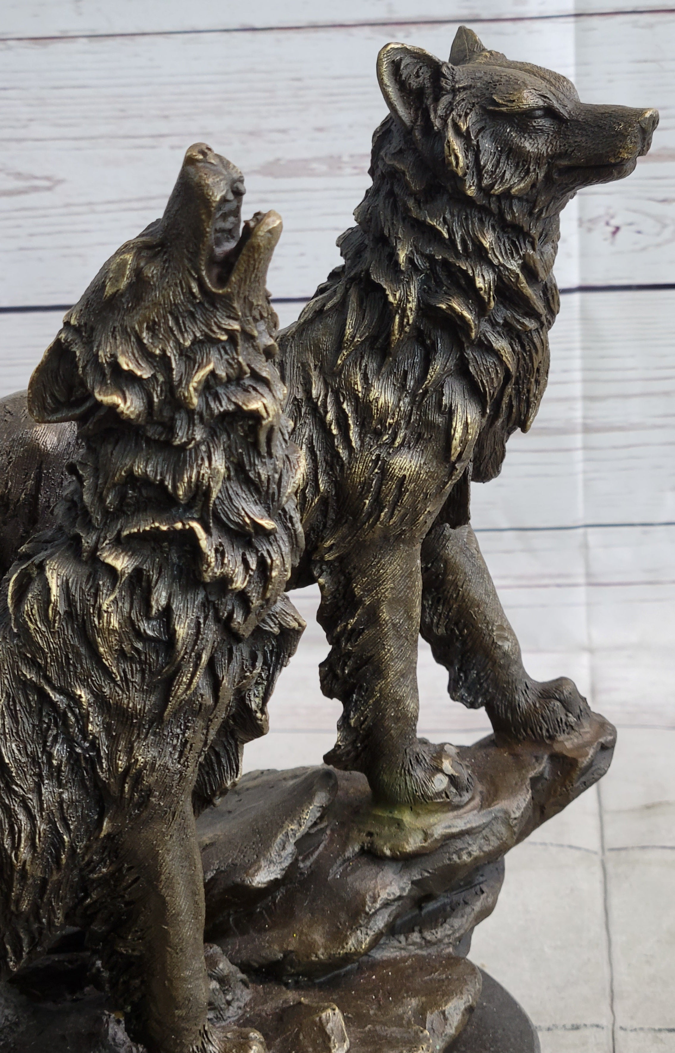 Wolf Pack 2 Wolves Howling Bronze Sculpture by Barye