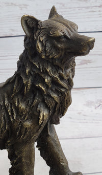 Wolf Pack 2 Wolves Howling Bronze Sculpture by Barye