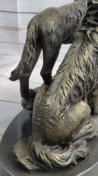 Wolf Pack 2 Wolves Howling Bronze Sculpture by Barye