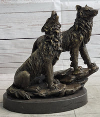 Wolf Pack 2 Wolves Howling Bronze Sculpture by Barye