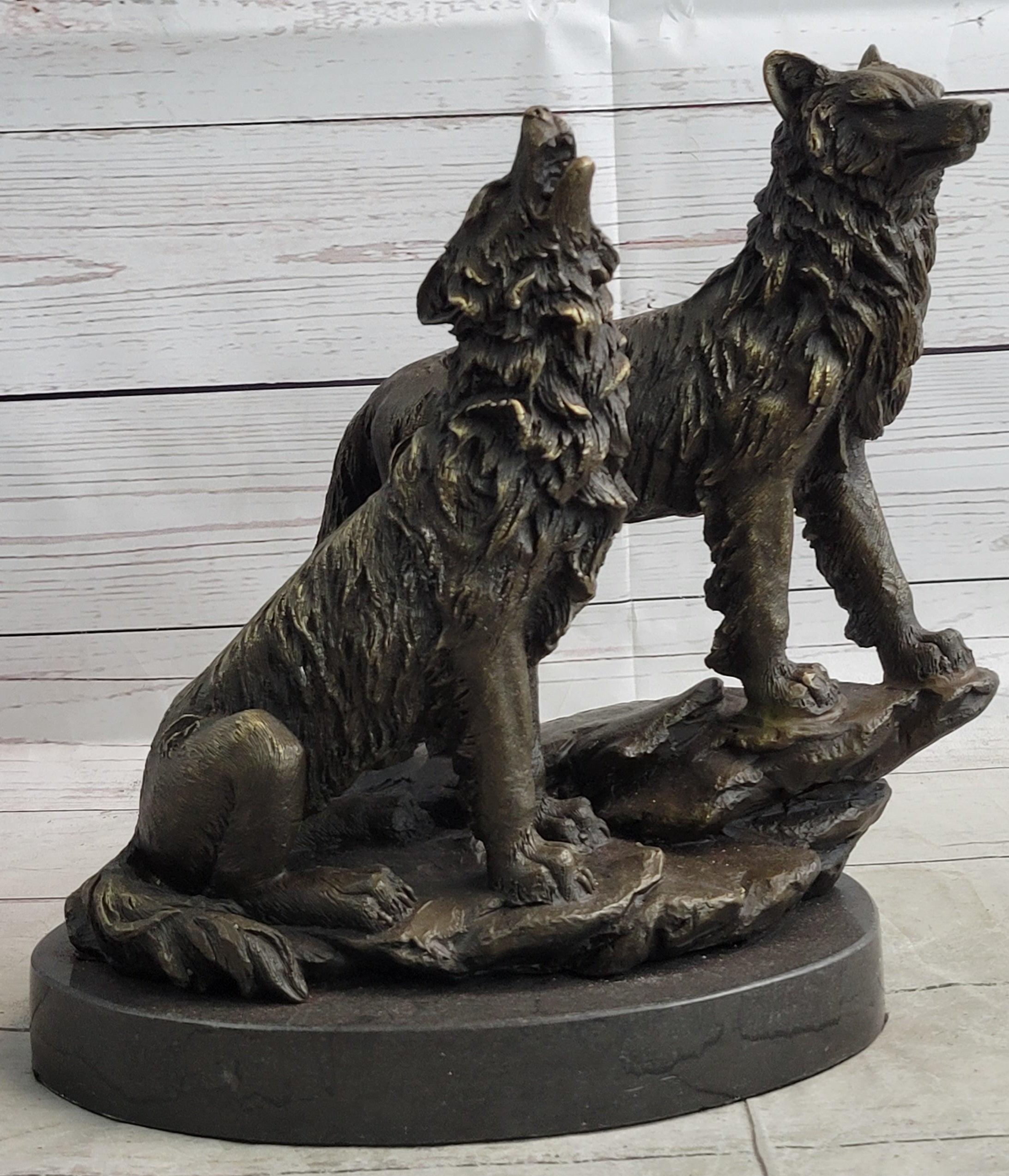 Wolf Pack 2 Wolves Howling Bronze Sculpture by Barye
