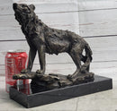 Howling Wolf Bronze Sculpture Signed Art on Marble Base