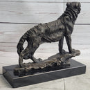Howling Wolf Bronze Sculpture Signed Art on Marble Base