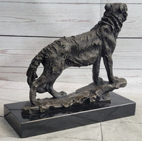 Howling Wolf Bronze Sculpture Signed Art on Marble Base