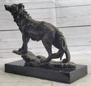 Howling Wolf Bronze Sculpture Signed Art on Marble Base