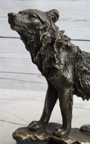 Howling Wolf Bronze Sculpture Signed Art on Marble Base