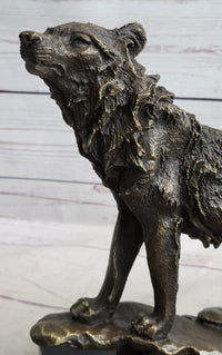 Howling Wolf Bronze Sculpture Signed Art on Marble Base