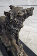 Howling Wolf Bronze Sculpture Signed Art on Marble Base