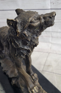 Howling Wolf Bronze Sculpture Signed Art on Marble Base