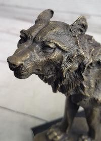 Howling Wolf Bronze Sculpture Signed Art on Marble Base