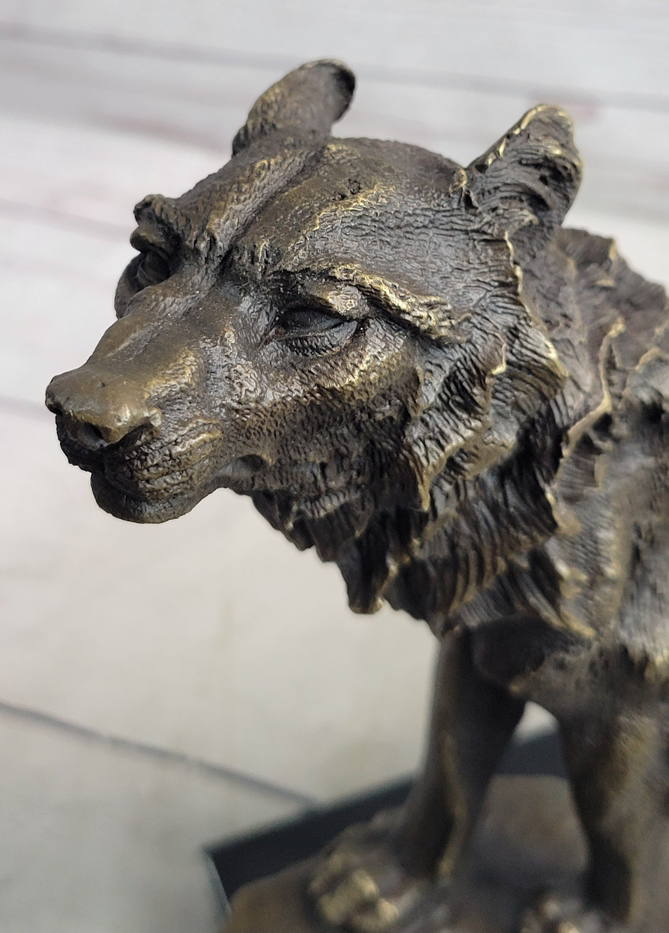 Howling Wolf Bronze Sculpture Signed Art on Marble Base