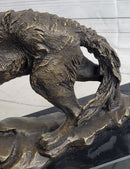 Howling Wolf Bronze Sculpture Signed Art on Marble Base