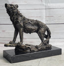 Howling Wolf Bronze Sculpture Signed Art on Marble Base