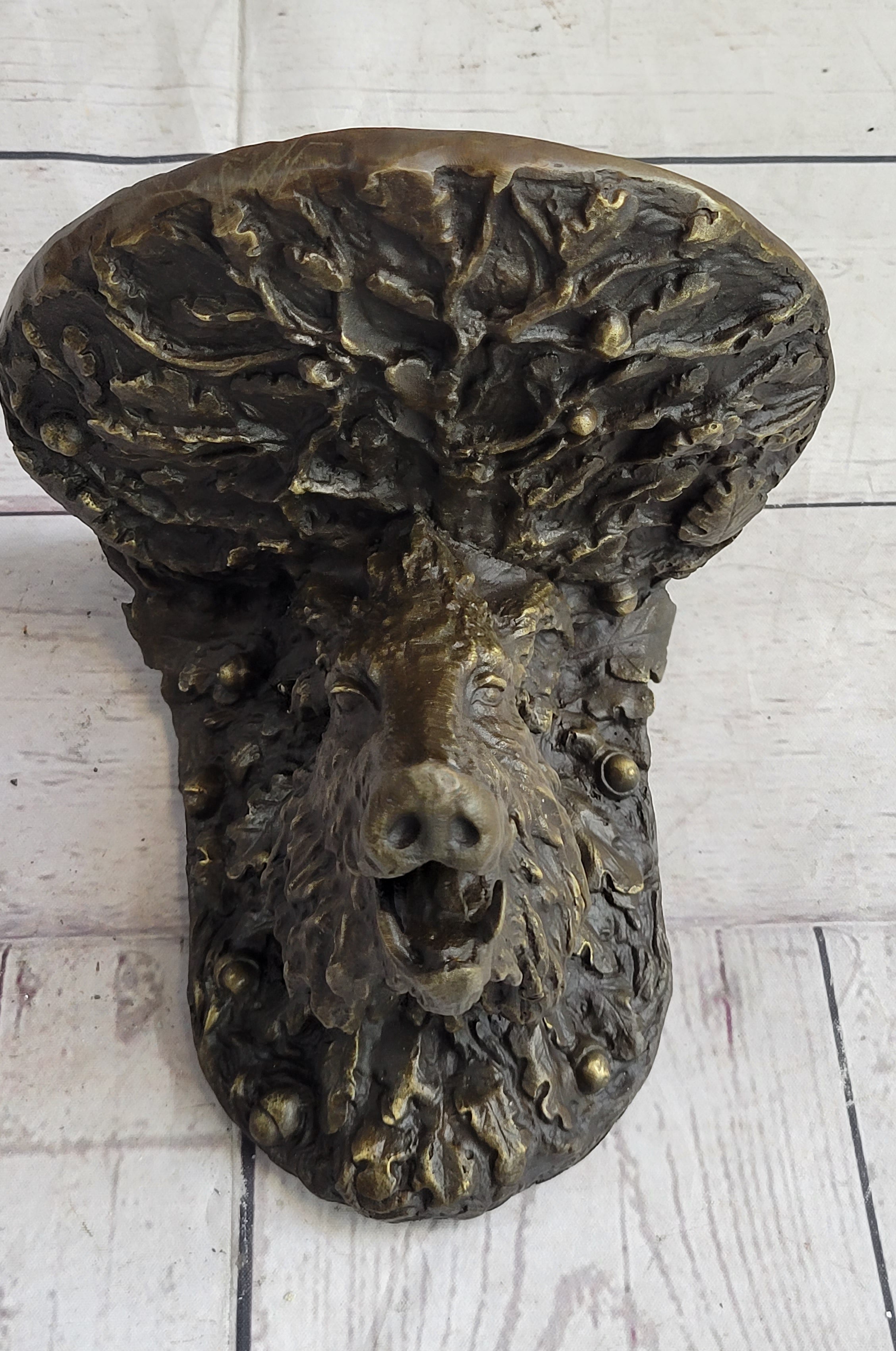 Heavy Solid Cast Bronze Wall Brackets Sconces Shelf Boars Acorns
