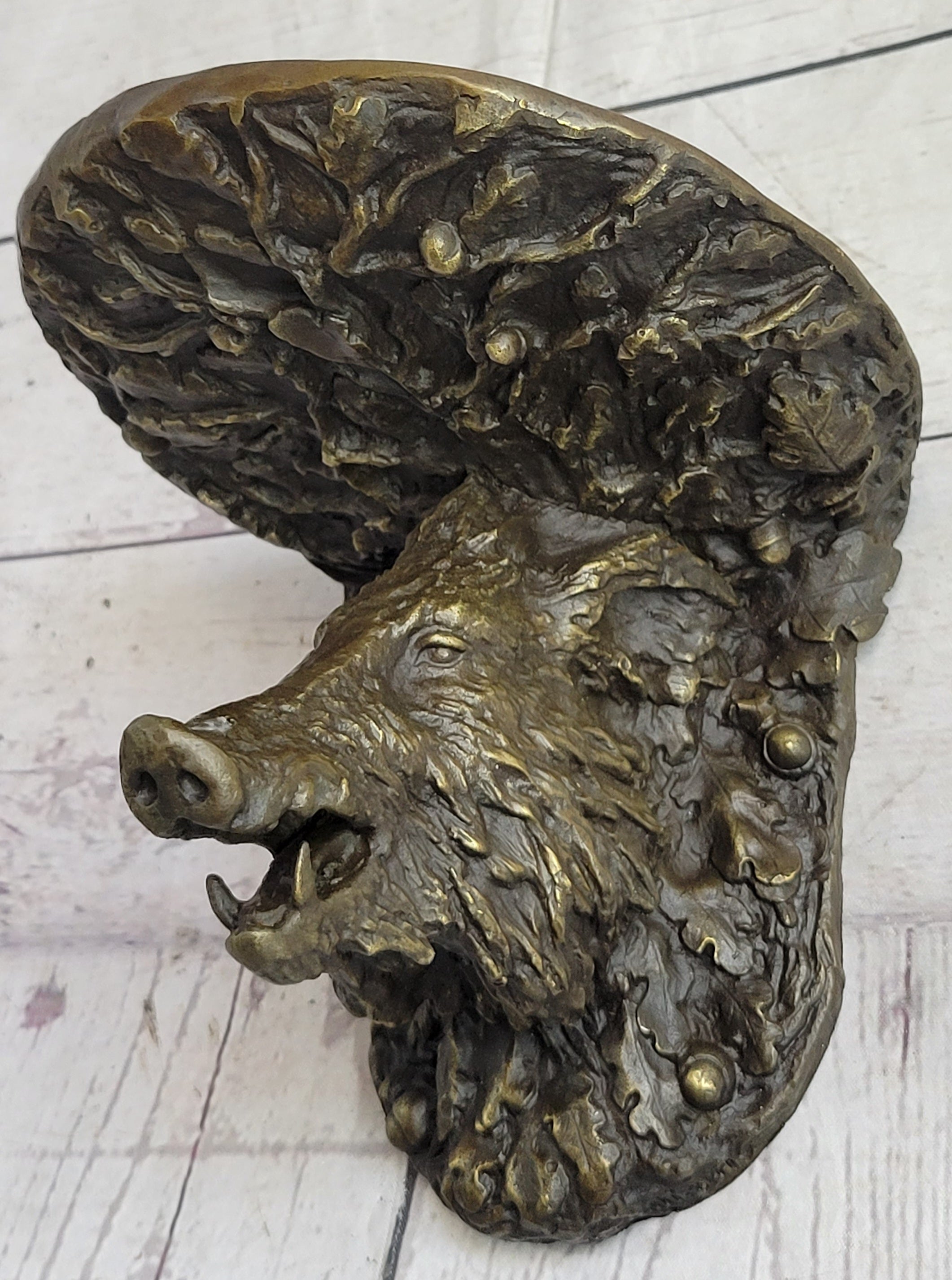 Heavy Solid Cast Bronze Wall Brackets Sconces Shelf Boars Acorns