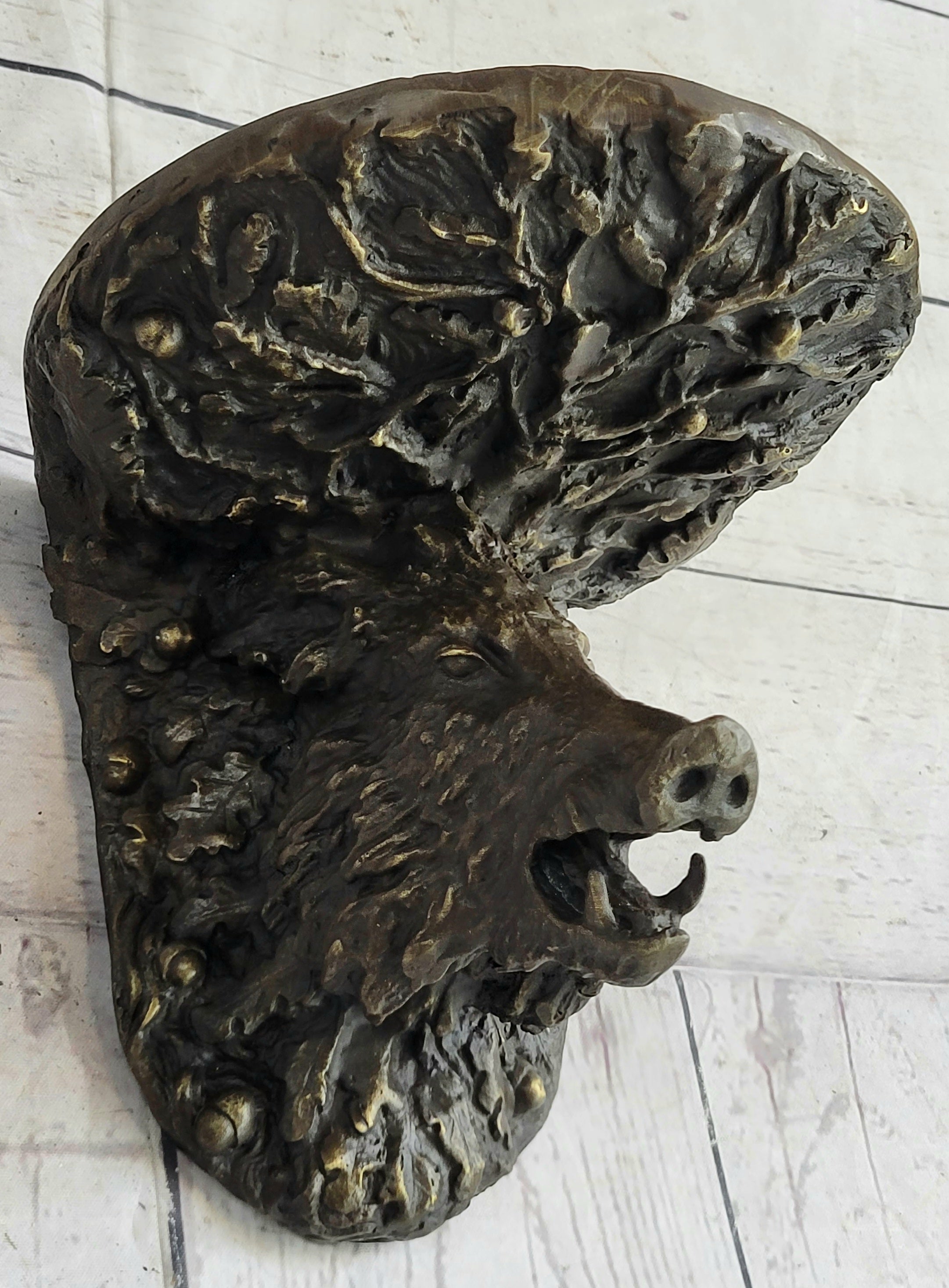 Heavy Solid Cast Bronze Wall Brackets Sconces Shelf Boars Acorns