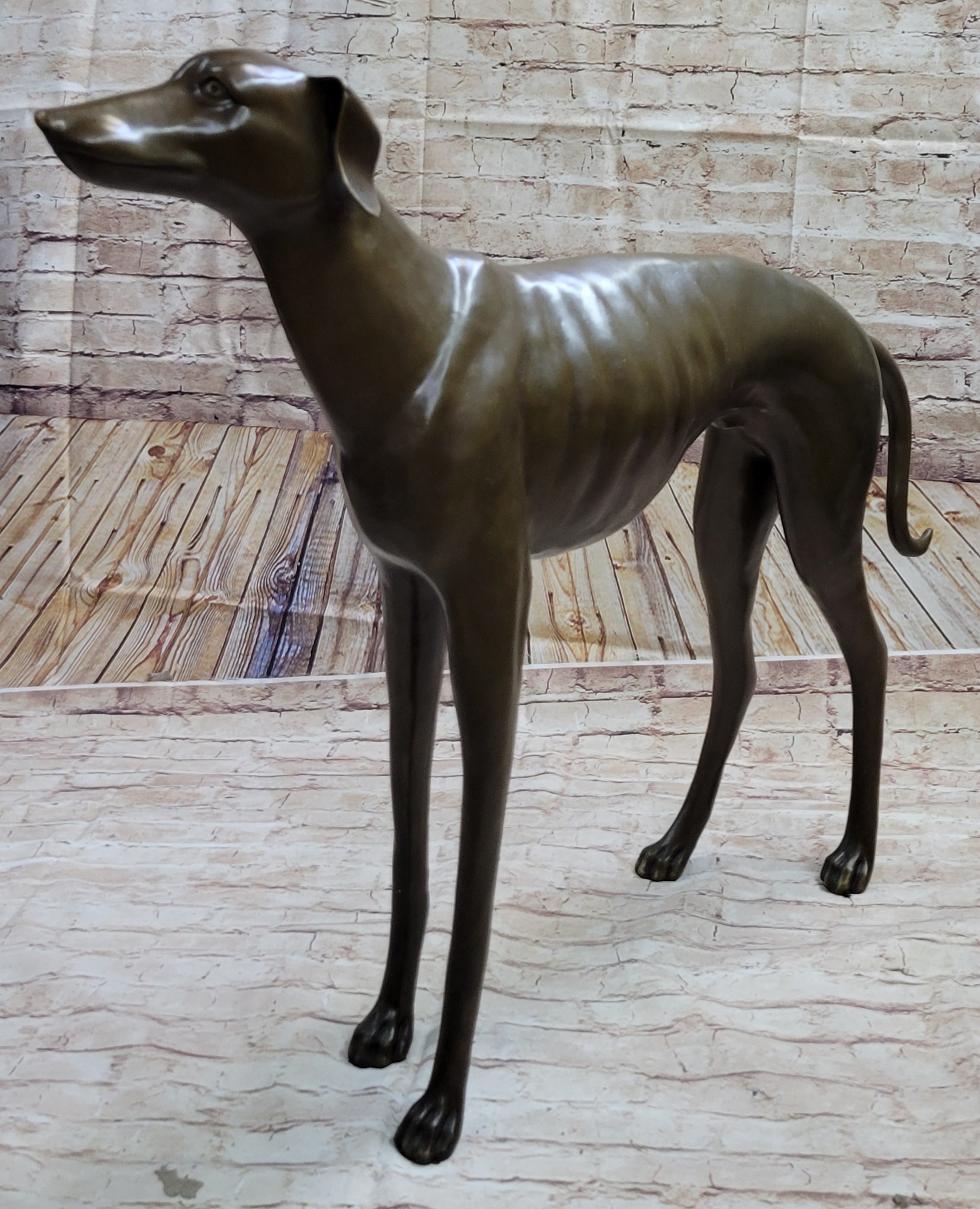 Art Deco Dark Patine Greyhound Dog Bronze Sculpture