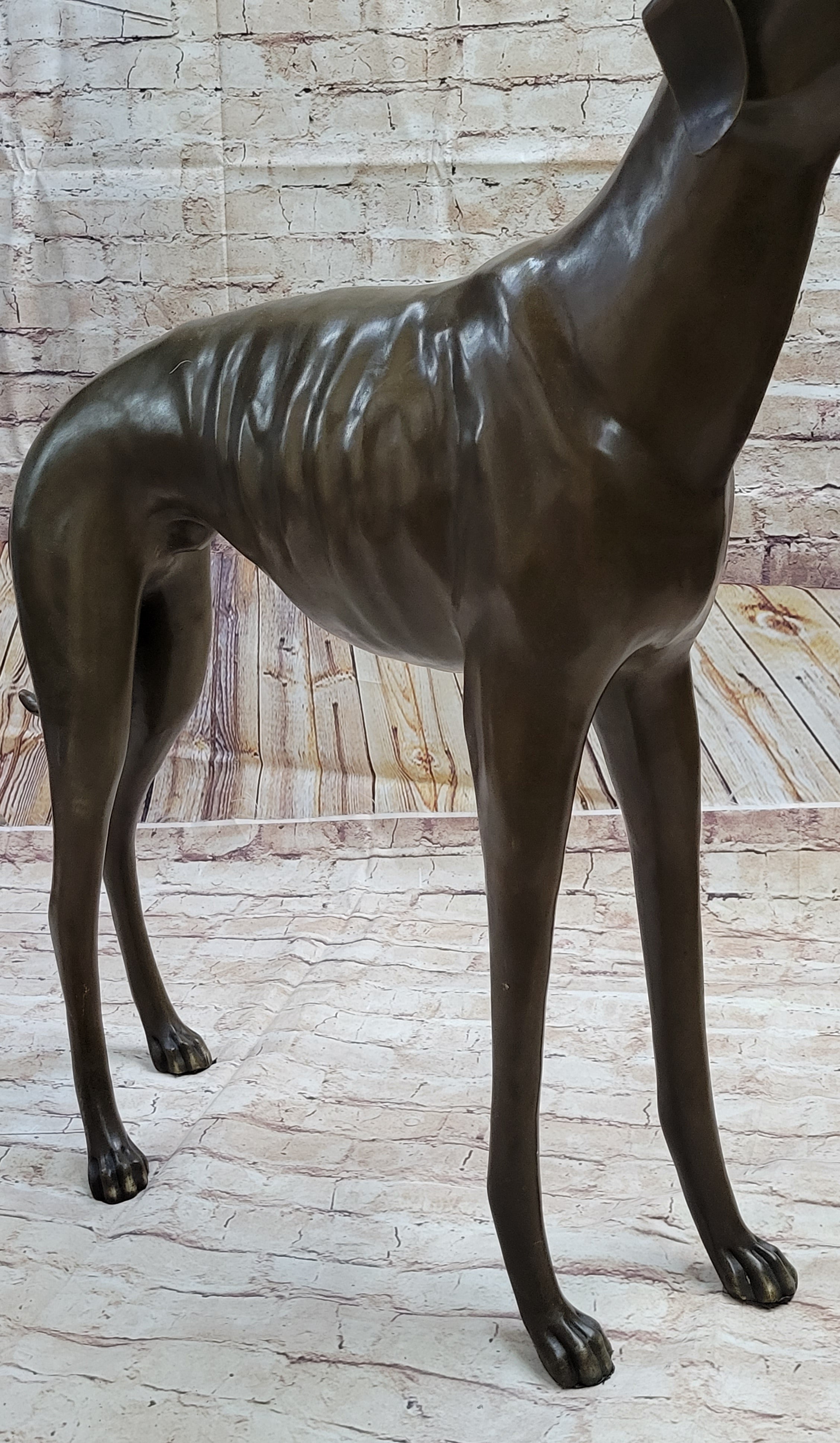 Art Deco Dark Patine Greyhound Dog Bronze Sculpture