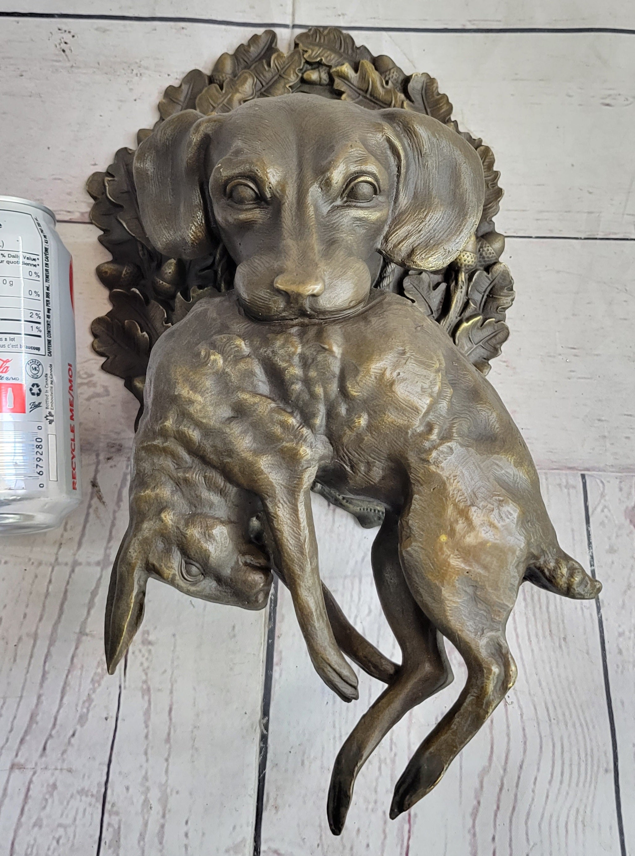 Wall Mounted Bronze Sculpture Retriever Dog with Rabbit 12" x 17"