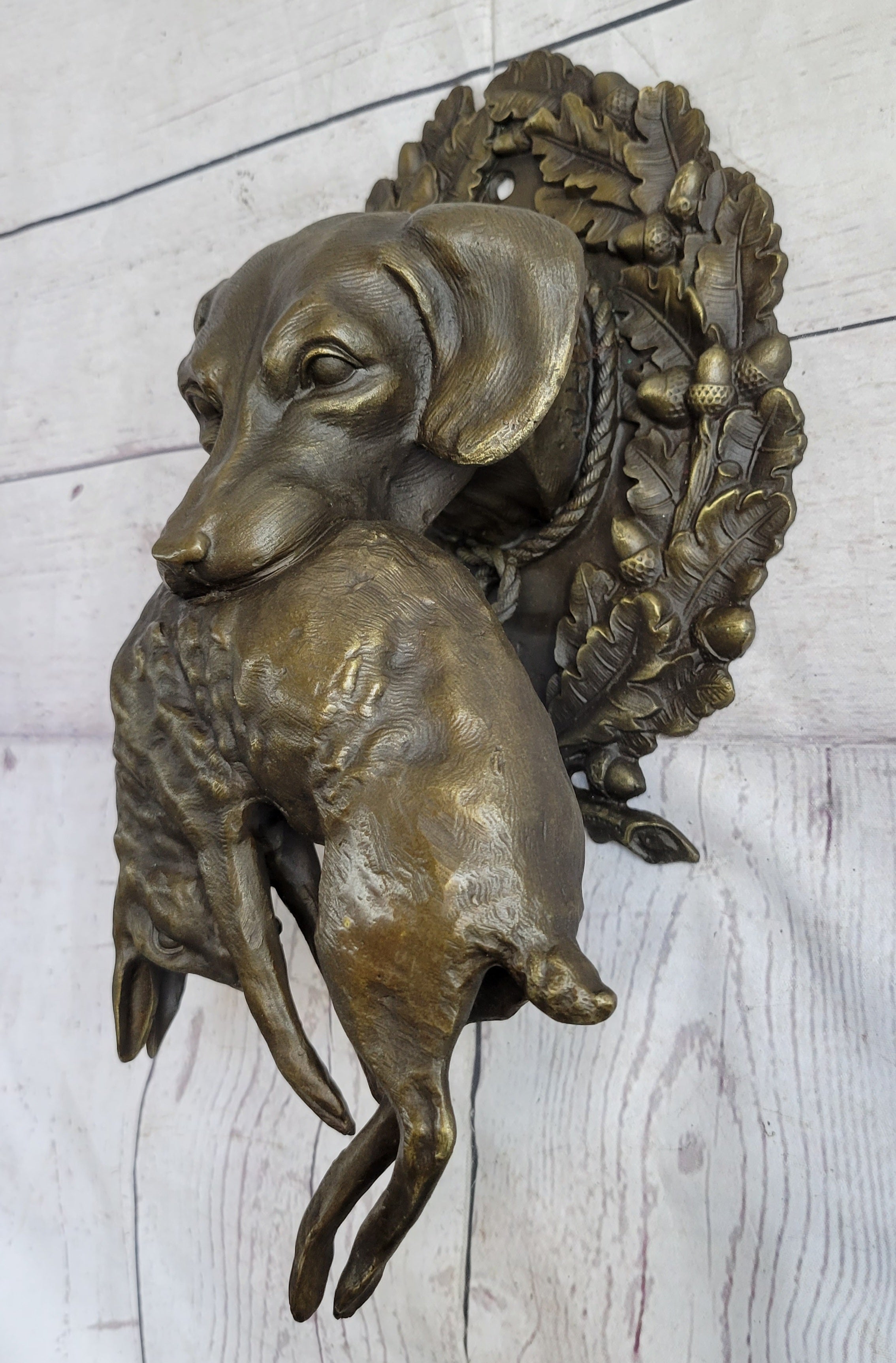 Wall Mounted Bronze Sculpture Retriever Dog with Rabbit 12" x 17"